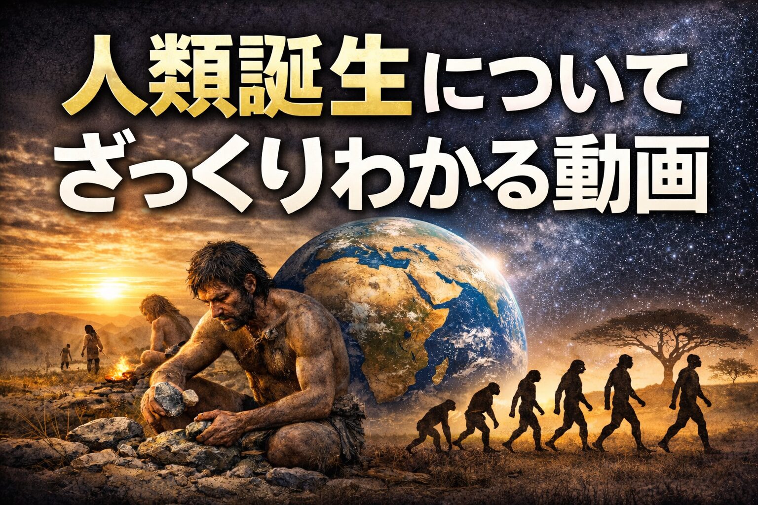 人類誕生についてざっくり理解できる解説動画のアイキャッチ画像